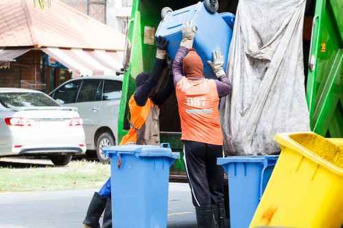 Recycling bins and waste segregation efforts at a construction site